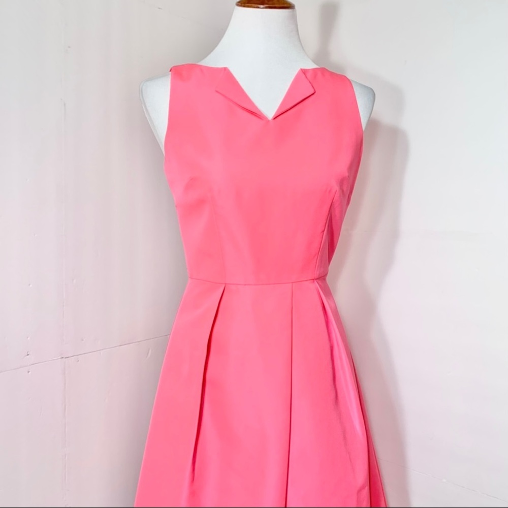 SOLD-Ted Baker Coral Pink Pleated Fit Flare Dress - Picture 5 of 12